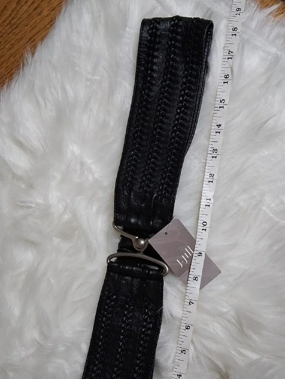 NWT J. Jill Black Braided Wide Stretch Belt with Silver Hook-Large